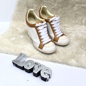 See by Chloe | White Leather Wedge Sneakers Size 8